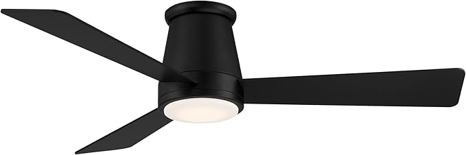 WAC Smart Fans Hug Indoor and Outdoor 3-Blade Flush Mount Smart Home Ceiling Fan 52in Matte Black with 3000K LED Light Kit and Remote Control works with Alexa and iOS or Android App