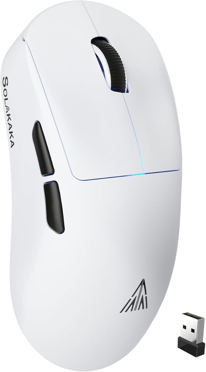 SOLAKAKA SM850 Wireless Gaming Mouse, 24000 DPI, 55g Lightweight Mouse Gaming, 6 Programmable Buttons, Ergonomic Computer Mouse, Tri-Mode BT5.1/2.4G/USB-C 250h Battery Life PC Gamer Mice for Laptop