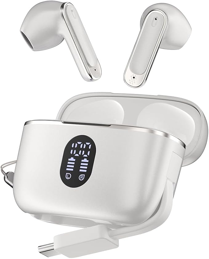 Wireless Earbuds Bluetooth 6.0 Headphones with LED Power Display and Power Bank Charging Case 50H Playtime IPX7 Waterproof in-Ear Ear Buds with Mic Deep Bass Earphones for iPhone Android Samsung