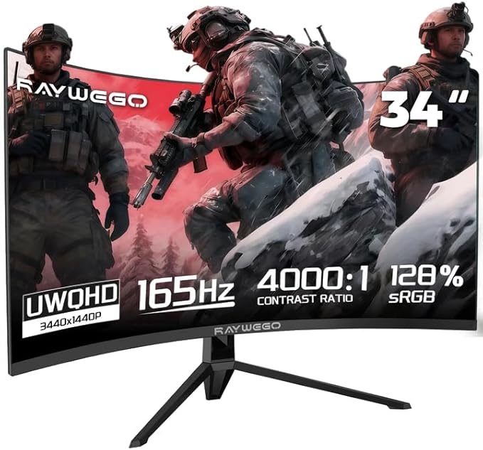 34 Inch Ultrawide Curved Monitor Gaming,21:9 WQHD 3440x1440p 165Hz Monitor with RGB Backlight,PIP/PBP,127% sRGB,Crosshair/Timer/FPS/RTS,FreeSync HDMI 2.0 x2 & DP1.4 x 2
