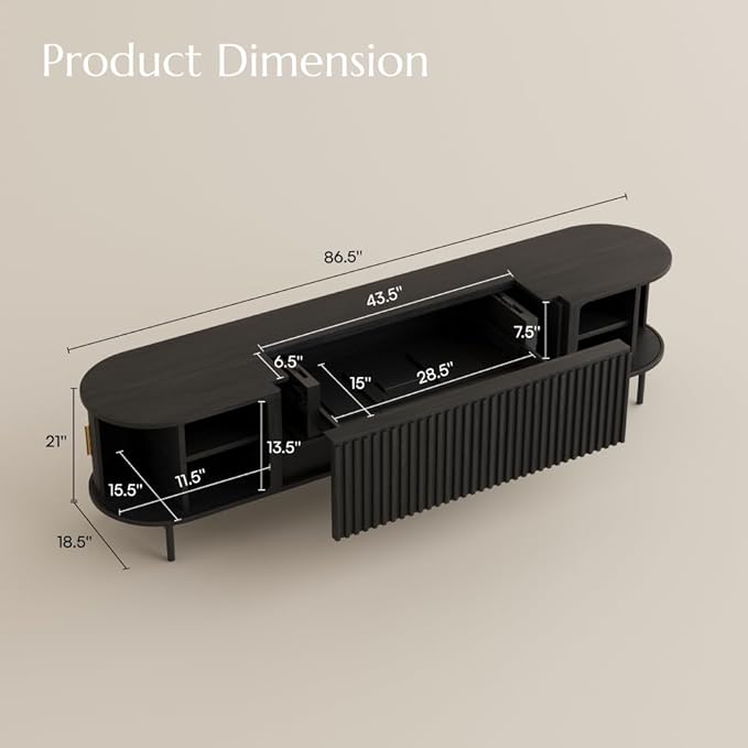 86" Ultra Short Throw Projector Cabinet, Mid-Century Modern Electric TV Stand with Power Featuring Drawer, Linkage Memory Function, Ample Storage Space, and Pet Friendly, Black