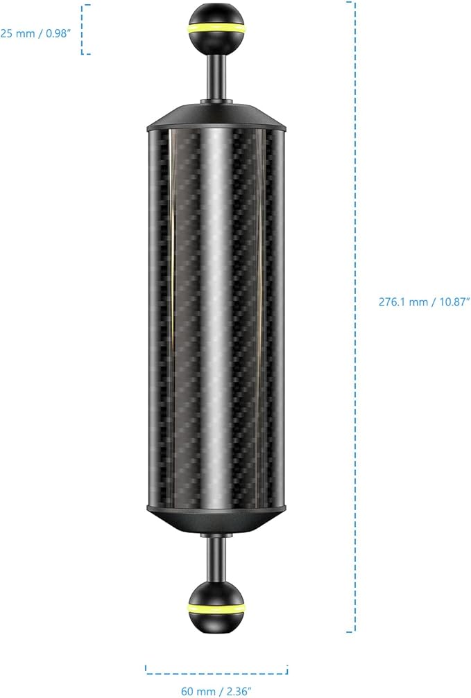 Sea frogs D60mm, 10'', Carbon Fiber Float Arm for Ultralight, Aquatic Arm, Buoyancy Provided 410g, Underwater Camera System Diving Tray Video Light/Strobe GA-7