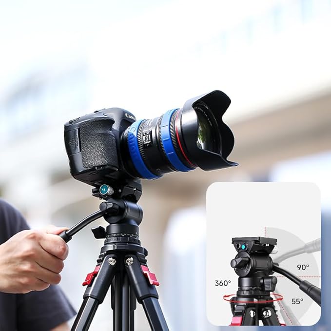 Travel Tripod, 68" Camera Fluid Tripod Lightweight Aluminum Portable for DSLR/SLR Cameras, Video Camcorders, Action Cameras, Phones, Telescopes...11lbs (TM66-FB1)