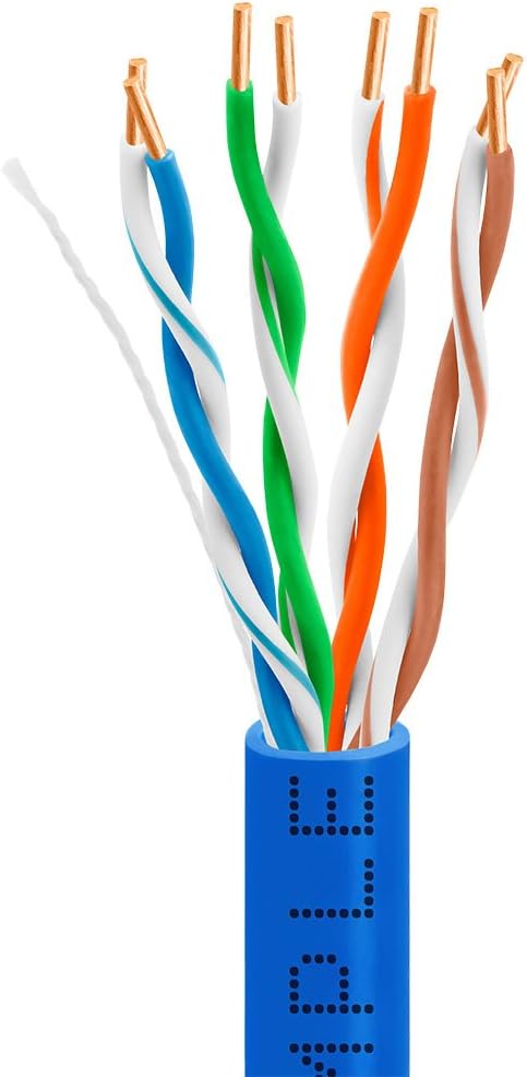 Big-A - 1000ft Cat5e Plenum Ethernet Cable, Blue, 350MHz, 24AWG UTP, CMP Rated, Solid Network LAN Cord, Compatible with Printer, Gaming Consoles, Router, VoIP Phones, POE IP Cameras