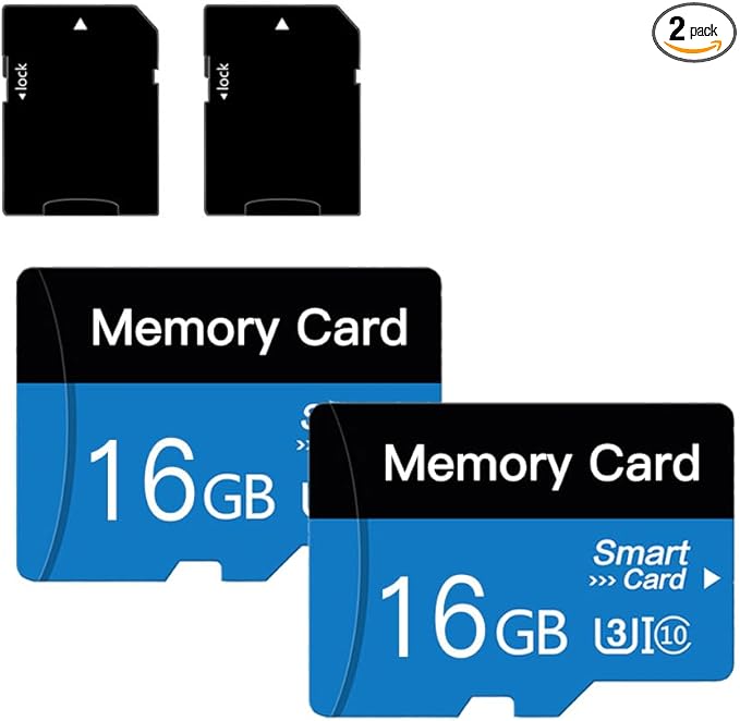 2 Pack 16 GB Micro Memory Card with Adapter, TF Memory Card Class 10, Mini Memory Card for Camera/Smartphone/Tablet/Drone (Blue 16GB*2)