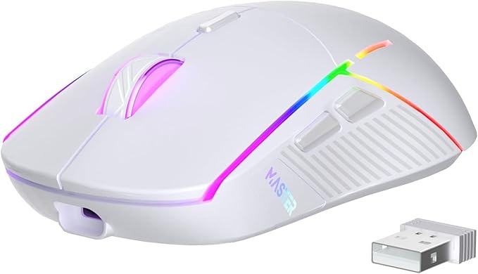 FFJ Wireless Gaming Mouse, 24000 DPI, Tri-Mode 2.4G/USB-C/Bluetooth 5.3 Gaming Mouse Wireless, RGB Programmable Mouse Gamer, 75Hrs Battery Life, Rechargeable Gaming Mice for PC, Mac, PS5, Xbox - White