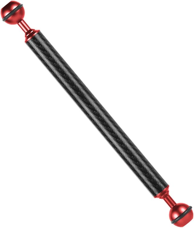 Carbon Fiber Underwater Float Arm, 1-inch Dual Ball Buoyancy Arm for Underwater Camera Tray, Video Light & Strobe for Scuba Diving Photography & Videography (Red, 10 inches)