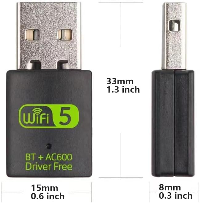 USB WiFi Adapter，600Mbps WiFi Bluetooth Adapter(Includes a USB-A to Type C connectors)，Dual Band 5G/2.4G Wireless Network Adapter for Desktop Laptop PC，Supports Windows 7/8/8.1/10/11。