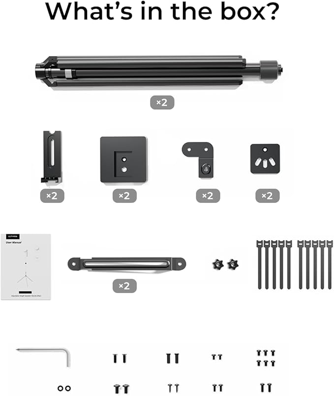 ULTIMEA 2-Pack Universal Height-Adjustable Speaker Stands, Black Floor Speaker Stand with 3KG Capacity, Extendable from 62cm to 93cm for Satellite & Bookshelf Speakers, Steady 310