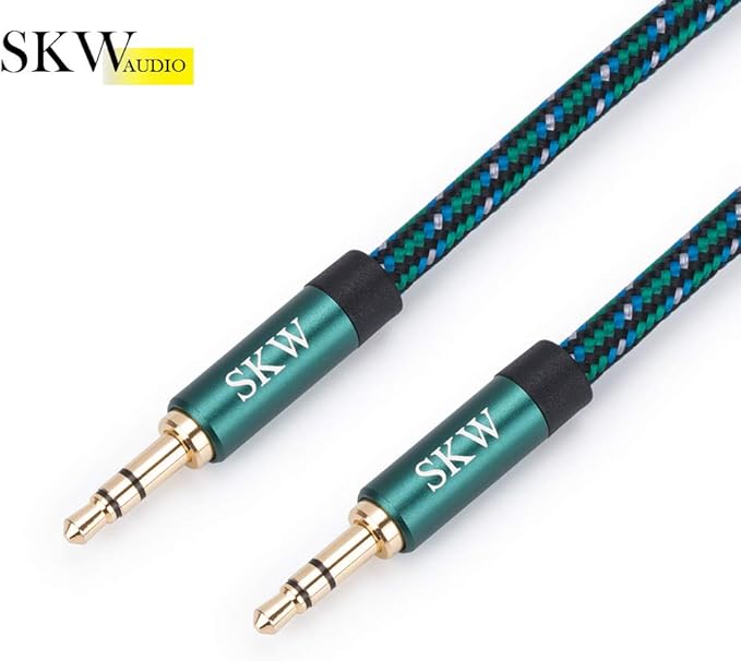 SKW 3.5mm Aux Cable for Car, 3.2ft/1M, Dark Green, Compatible with iPhone, iPod, Echo Dot, Sony & More
