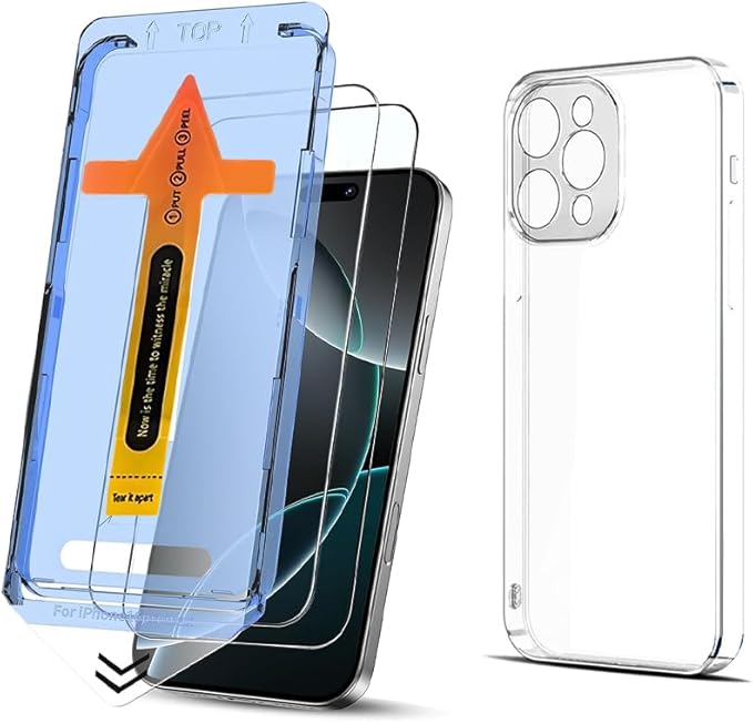 2 Pack Screen Protector for iPhone 16 Pro max,Tempered Glass Auto Dust-Elimination,Auto-Alignment, Bubble Free, Easy Installation and Soft TPU Protective Case (iPhone 16 Pro max)