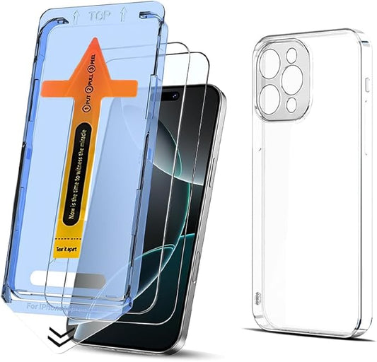 2 Pack Screen Protector for iPhone 16 Pro max,Tempered Glass Auto Dust-Elimination,Auto-Alignment, Bubble Free, Easy Installation and Soft TPU Protective Case (iPhone 16 Pro max)