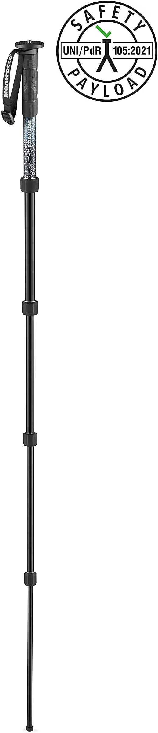 Manfrotto Element MII MMELMIIA5BK, Lightweight 5-Section Aluminium Travel Camera Monopod, with Wrist Strap, Rubber Grip, Twist Locks, Load up 15kg, for Compact Cameras, Mirrorless, DSLR, Black