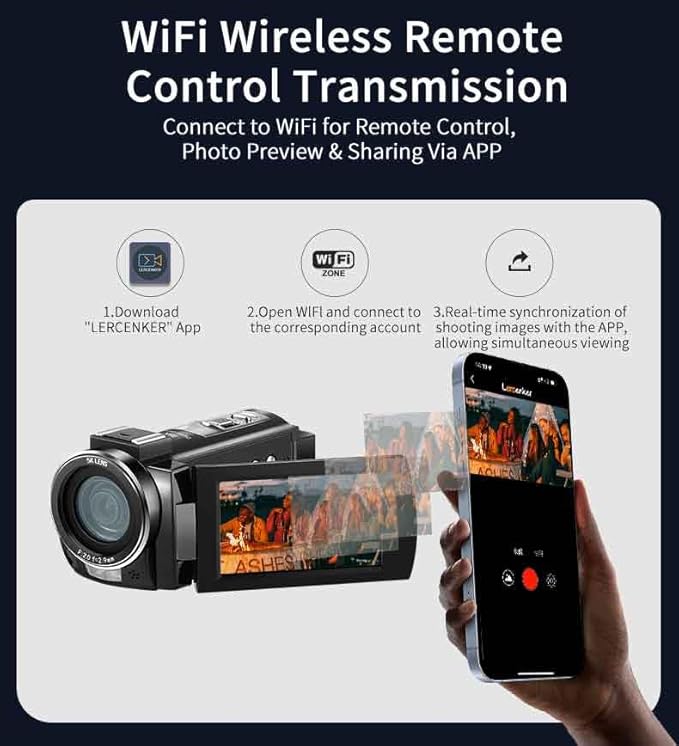 ORDRO 5K Night Vision Camcorder 30MP 24FPS Vlogging Camera 3.0" IPS Touch Screen Digital Camera with IR Light,Remote Control, Handheld Holder,32G Memory Card