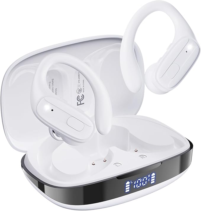 Wireless Earbuds, Sports Bluetooth 5.4 Headphones, Ear Buds with ENC Noise Canceling Mic, 50Hr Playtime Earphones, Palm-Sized, LED Power Display, IPX7 Waterproof Headset for Workout Running, White