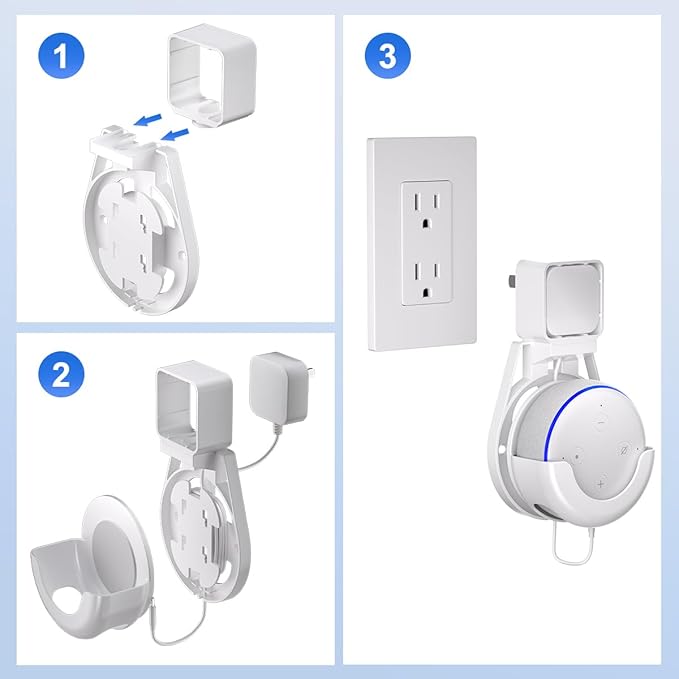 suptek Wall Mount Holder for Echo Dot 3rd Gen, Outlet Wall Mount Stand for Alexa, with Built-in Cable Management, Wall Screw or Stick-on Option, White,S5W