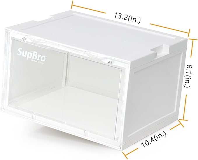 SupBro Led Collection Crate - Voice Control - Easy Access Storage Shoes box, Stackable Shoe Storage with clear plastic door for sneakers - (10.4 x 13.2 x 8.1 inch (2pack), White)