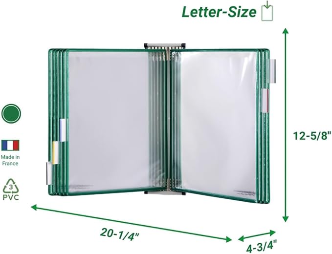 Tarifold Wall Mounted Reference and Display System, 10 Letter-Size Pockets, Double-Sided Viewing, Green (W251)