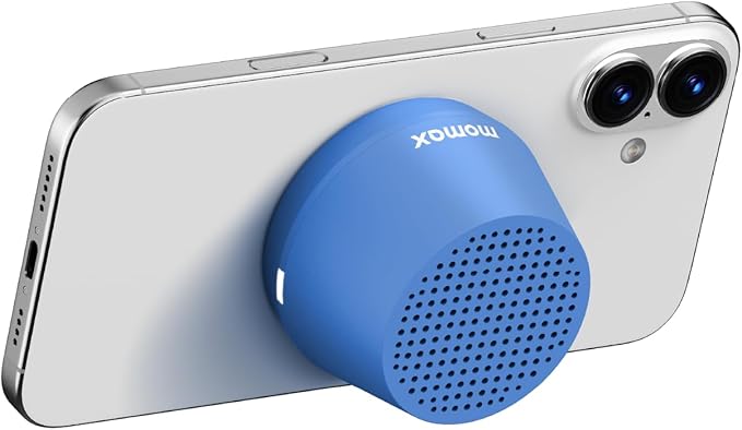 MOMAX Mini Portable Bluetooth Speaker - Magnetic Waterproof Speaker with Balanced Sound, 12H Playtime, Indoor Speaker True Wireless Stereo Pairing for Home, Bedroom, Bathroom, Gift Ideas, Blue