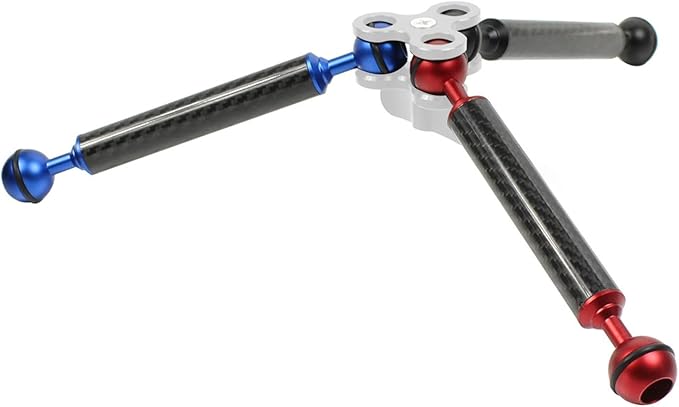 Carbon Fiber Underwater Float Arm, 1-inch Dual Ball Buoyancy Arm for Underwater Camera Tray, Video Light & Strobe for Scuba Diving Photography & Videography (Blue, 8 inches)