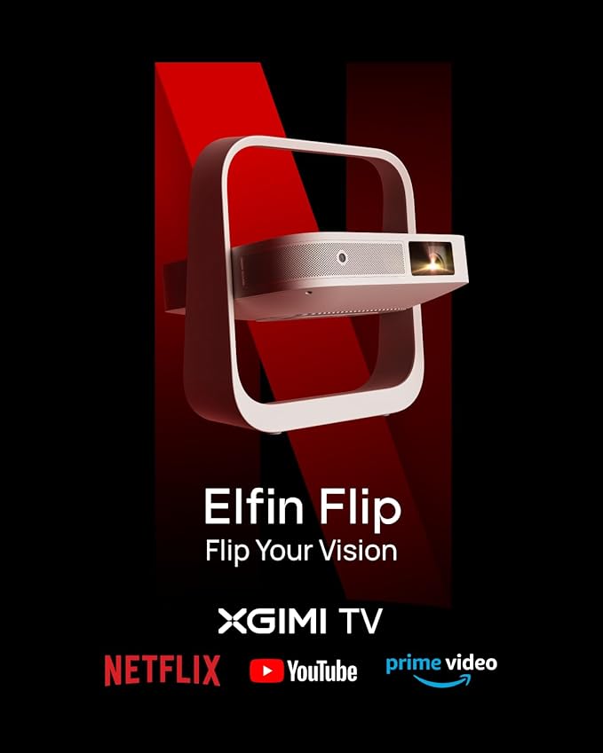 XGIMI Elfin Flip Portable Projector, 1080P Resolution Outdoor Projector, Licensed Netflix, Build-in Adjustable Stand, Lightweight and Compact Design, 400 ISO Lumens, Screen Adaption