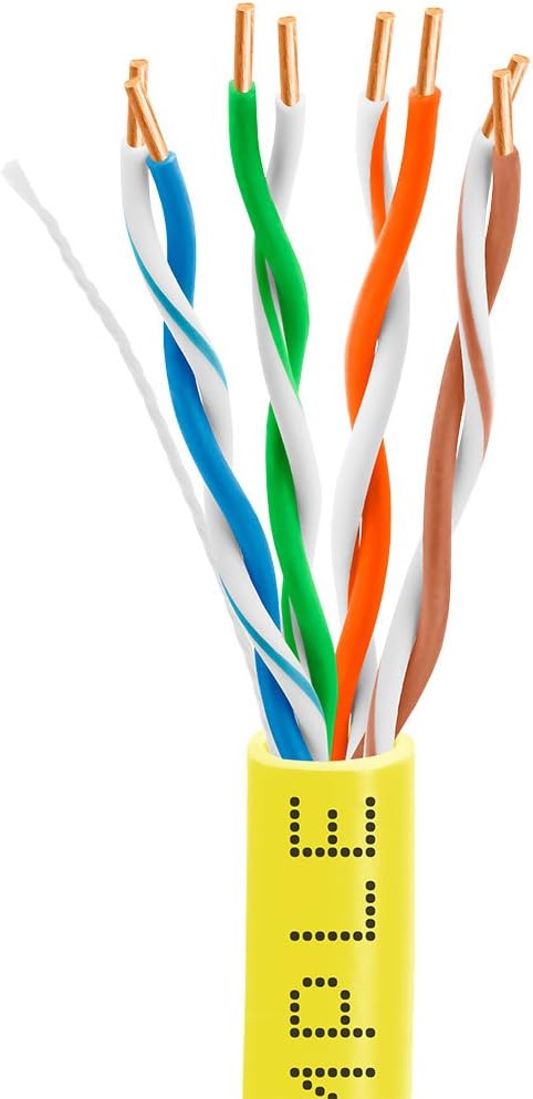 Big-A - 1000ft Cat5e Plenum Ethernet Cable, Yellow, 350MHz, 24AWG UTP, CMP Rated, Solid Network LAN Cord, Compatible with Printer, Gaming Consoles, Router, VoIP Phones, POE IP Cameras