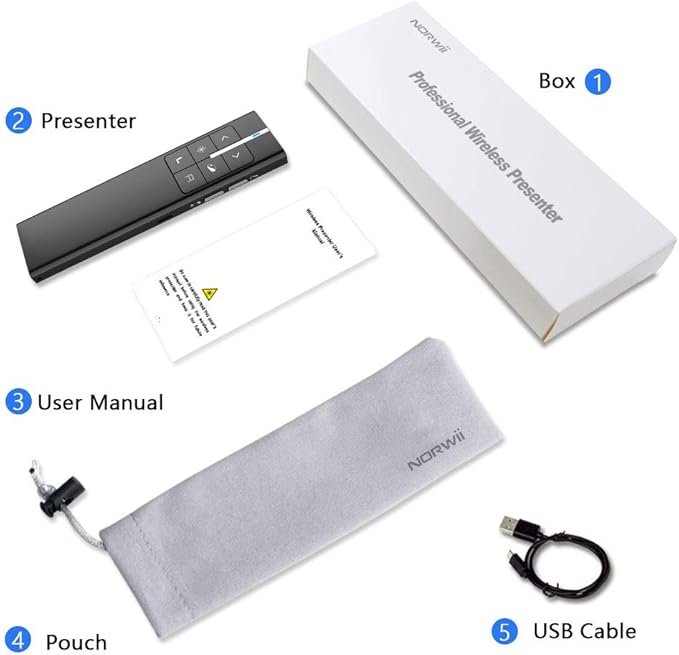 Norwii N99 Air Mouse Presentation Clicker with Pointer, Rechargeable Clicker for PowerPoint presentations, PowerPoint Clicker, Presentation Remote, Wireless Presenter, Handle Mouse - Black