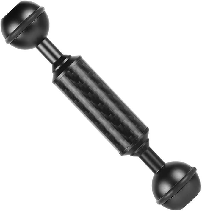 Carbon Fiber Underwater Float Arm, 1-inch Dual Ball Buoyancy Arm for Underwater Camera Tray, Video Light & Strobe for Scuba Diving Photography & Videography (Black, 5 inches)