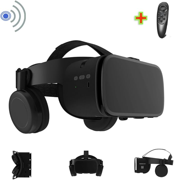 VR Headset for iPhone & Android Phones with Wireless Headphones, Virtual Reality Goggles Set for 4.5"-6.5" Phones，3D VR Glasses for IMAX Movies &VR Games