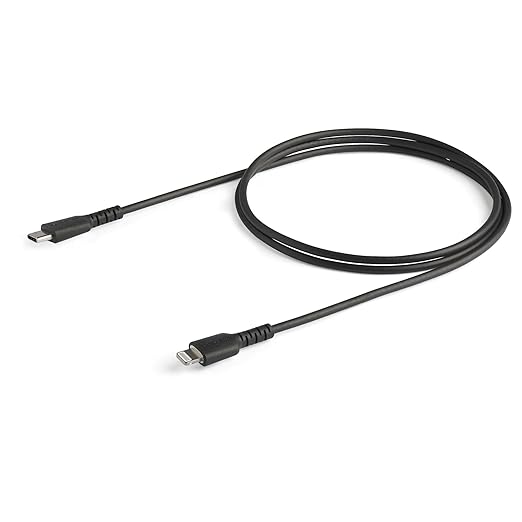 StarTech.com 3 Foot (1m) Durable Black USB-C to Lightning Cable - Heavy Duty Rugged Aramid Fiber USB Type A to Lightning Charger/Sync Power Cord - Apple MFi Certified iPad/iPhone 12 (RUSBCLTMM1MB)