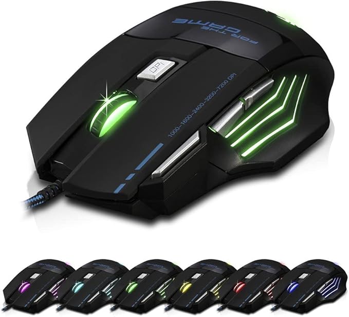 Zelotes Ergonomic 7200 DPI LED Optical Wired Gaming Mouse Mice 7 Buttons Compatible Mac Pro Gamer PC Laptop Desktop Notebook-Black Black(T80)