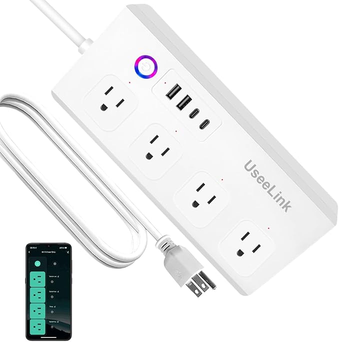 ZigBee Smart Plug Power Strip, Surge Protector with 4 Individually Controlled Smart Outlets and 4 USB Ports, 5FT Flat Extension Cord, Only for 2.4 GHz Wi-Fi, Compatible with Alexa & Google Home
