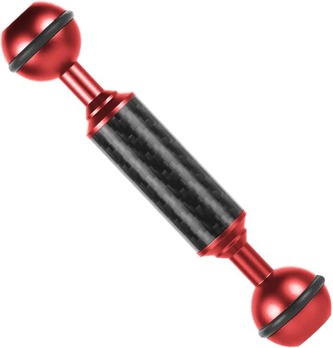 Carbon Fiber Underwater Float Arm, 1-inch Dual Ball Buoyancy Arm for Underwater Camera Tray, Video Light & Strobe for Scuba Diving Photography & Videography (Red, 5 inches)