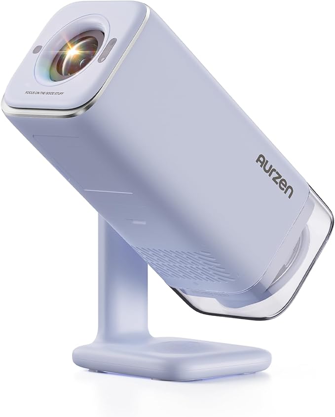 Aurzen BOOM Air Google TV Portable Projector with WiFi and Bluetooth, USB-C Powered, Smart Projector for Outdoor & Home Movie, 4K Supported, Real-Time Focus, Dolby Audio, Adjustable Stand, Off-White