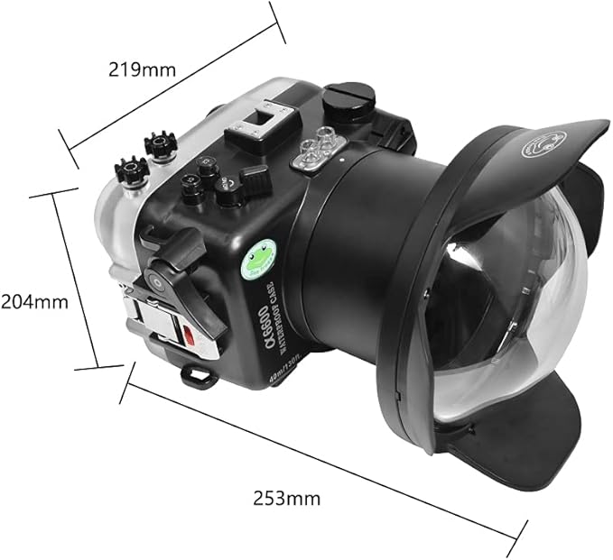 Sea frogs Underwater Camera Case Compatible with Sony A6600 16-35MM f/4 with Wide Angle Fisheye Lens IPX8 40m/130ft Maximum Diving Depth Waterproof Camera Housing for Diving, Surfing, Rowing, Skiing