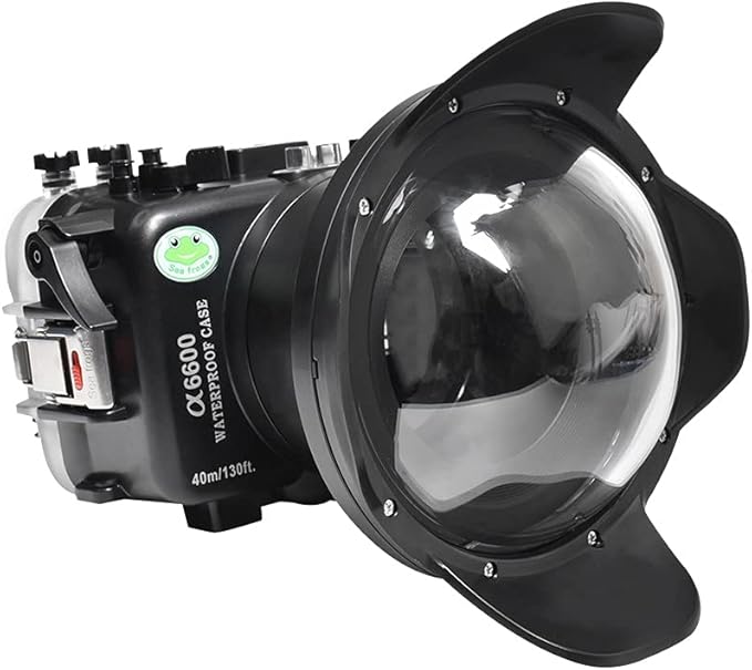 Sea frogs Underwater Camera Case Compatible with Sony A6600 16-35MM f/4 with Wide Angle Fisheye Lens IPX8 40m/130ft Maximum Diving Depth Waterproof Camera Housing for Diving, Surfing, Rowing, Skiing