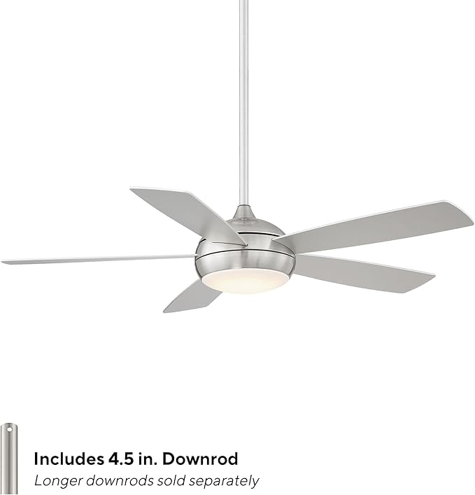 WAC Smart Fans Odyssey Indoor and Outdoor 5-Blade Ceiling Fan 54in Brushed Nickel with 3000K LED Light Kit and Remote Control works with Alexa and iOS or Android App