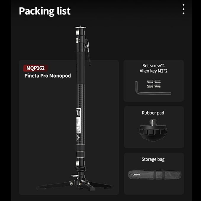 YC Onion Pineta Pro Carbon Fiber Monopod with Pedal Base, Light Stand Lightweight Travel Monopod with Quick Release Plate for Sony Canon Nikon DSLR Cameras, Gimbal and etc Max Load 11lb/5Kg