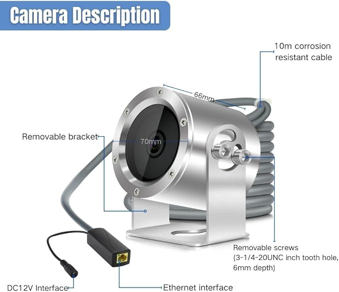 Underwater Camera, Aquarium Live Streaming Pond 5MP Camera with 32ft Cables