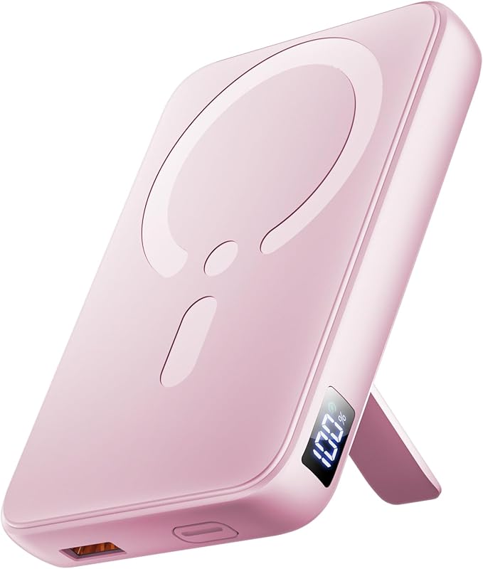 for Magsafe Portable Charger, 12000mAh Wireless Magnetic Power Bank with Stand and PD 20W Fast Charging, for Magsafe Battery Pack Compatible with iPhone 16/15/14/13/12 Series- Sakura