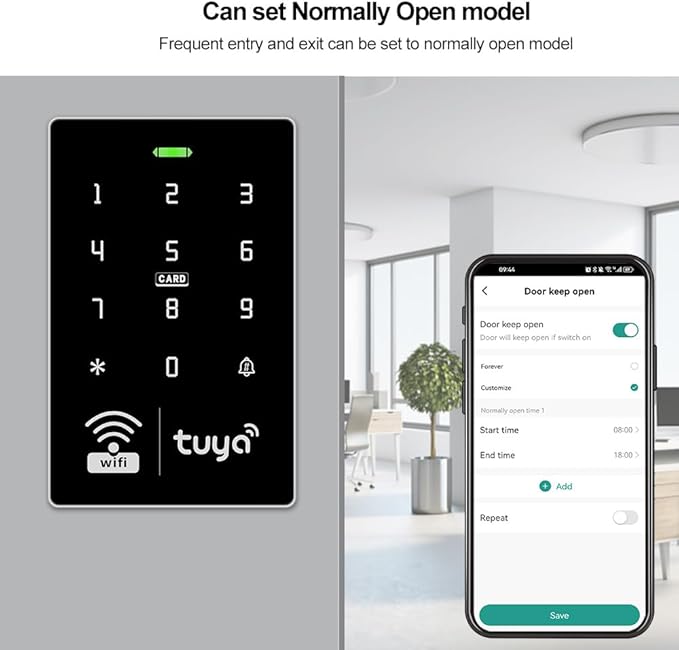 WiFi Smart Access Controller, IP68 Waterproof RFID Keypad, Tuya APP Remote Control, Wiegand 26/34, Dual-Frequency(125KHz/13.56MHz), Unlocking Records Tracking