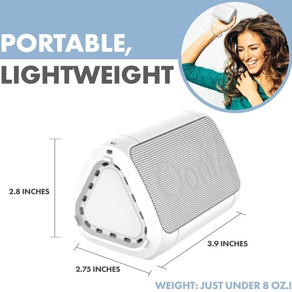 Angle Solo Portable Speaker - IPX5 Water-Resistant 5.0 Bluetooth Speaker with 100Ft Wireless Range and up to 10Hrs Playtime by OontZ (White)