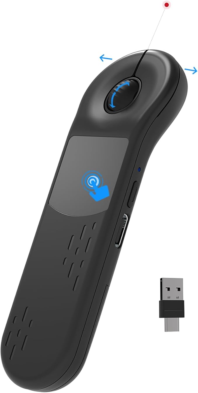 Air Mouse for PC/iOS/Android with Touchpad Rechargeable Wireless Presentation for PPT Pointer Bluetooth 2.4G Remote Control for PowerPoint/Keynote/Tiktok/Camera/Kindle App (Black)