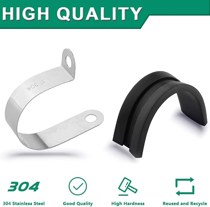 110PCS Cable Clamps Assortment Kit,10 Sizes—1/4" 5/16" 3/8" 1/2" 5/8" 3/4" 1" 1-1/4" 1-1/2" 1-3/4" Stainless Steel Rubber Coated Cushioned Insulated Cable Clamp,Automotive Wire Pipe Clamps