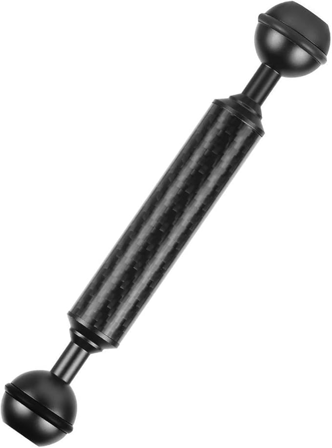 Carbon Fiber Underwater Float Arm, 1-inch Dual Ball Buoyancy Arm for Underwater Camera Tray, Video Light & Strobe for Scuba Diving Photography & Videography (Black, 6 inches)