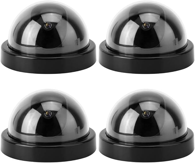 Simulated Security Camera Fake,Outdoor Camera Dummy Security Cameras Fake D,Surveillance Cameras 4Pcs Dome Simulation Camera CCTV Dummy Fake Security Camera with Flashing Led Light(White)(Black)
