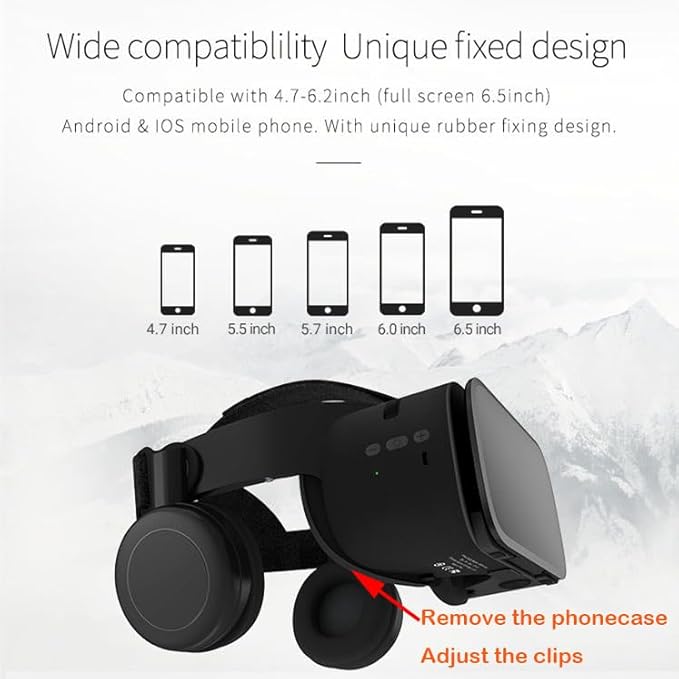 VR Headset for iPhone & Android Phones with Wireless Headphones, Virtual Reality Goggles Set for 4.5"-6.5" Phones，3D VR Glasses for IMAX Movies &VR Games