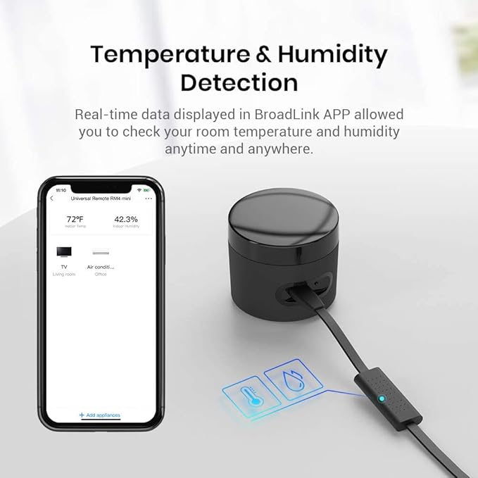 BroadLink RM4mini Smart Remote Hub with Sensor Cable -WiFi IR Blaster for TV Remote, Smart AC Controller, Works with Alexa/Google Home/IFTTT