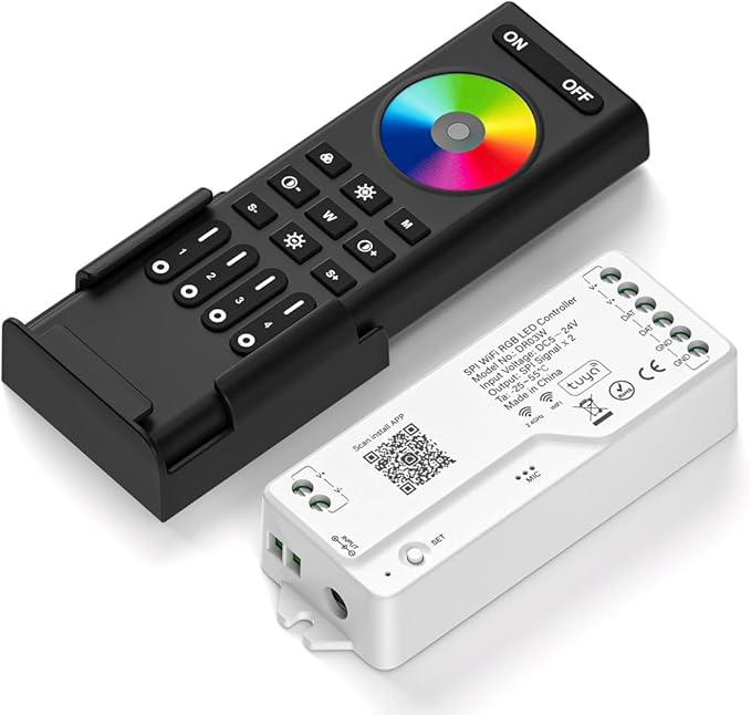 2.4G WiFi SPI RGB Controller DR03W & RC03RF RF Remote Set, Control by Smart Life/Tuya APP/Alexa/Google Home, Control Support WS2812B WS2811 WS2813 WS2815 etc LED Strip STA Mode
