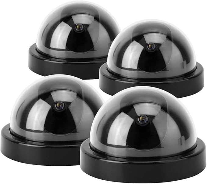 Simulated Security Camera Fake,Outdoor Camera Dummy Security Cameras Fake D,Surveillance Cameras 4Pcs Dome Simulation Camera CCTV Dummy Fake Security Camera with Flashing Led Light(White)(Black)